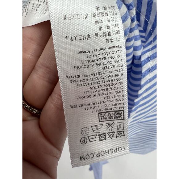 TopShop Blue Pinstripe Long Sleeve Layered Look Toe Front Preppy Shirt Size 6 - Picture 4 of 4